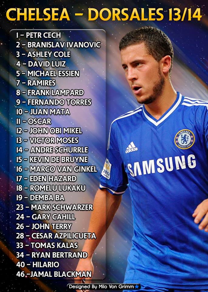 Dorsales del Chelsea FC para la temporada 2013/2014