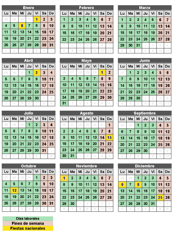 Calendario Laboral 2010 con Festivos