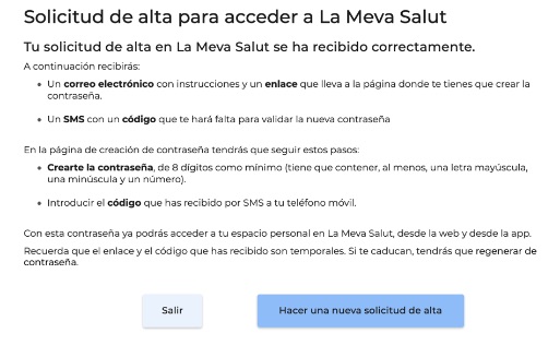 Solicitud de Alta con éxito en LA MEVA SALUT