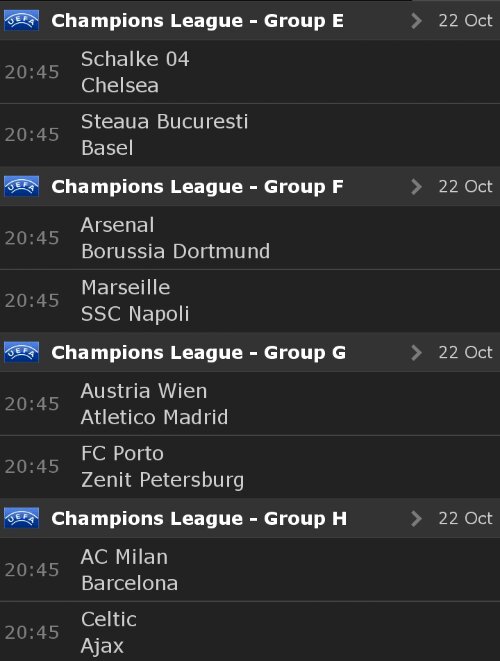 Partidos de hoy en Champions League. Tercera jornada de la fase de grupos. 4 Partidos de hoy en Champions League. Tercera jornada de la fase de grupos.