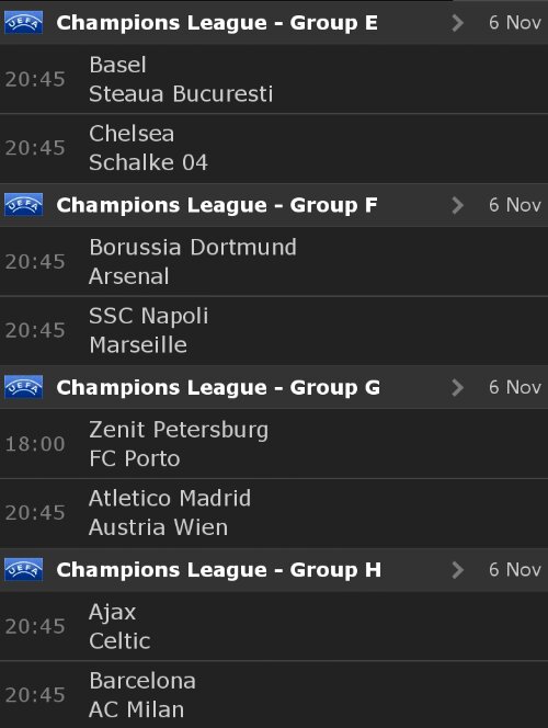 Cuarta Jornada de Champions League. Grupos E,F,G y H. 1 Cuarta Jornada de Champions League. Grupos E,F,G y H.