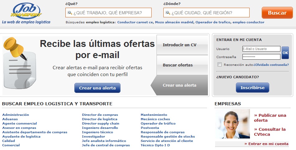 www.jobtransport.es Web de Empleo del sector Logística y Transporte